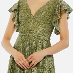 Mac Duggal Green Dress with Intricate Detailing